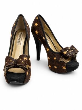 naughty monkey Brown Star Bow Peep-Toe Heels